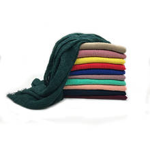 Hanxi novo cachecol feminino de inverno, linho de algodão, plissado, hijabs para mulheres, franjas sólidas, silenciador, xales, grande, 180*80cm 2024 - compre barato