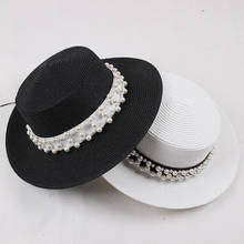 2021 Luxury Sunhats British Retro Fashion Edition Big Birm Top Flat Straw Hat With Pearl For Men And Women Gorros 2024 - buy cheap