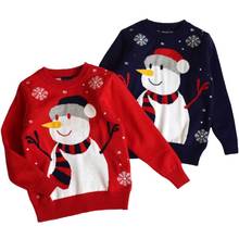 Рождественская одежда, вязаный осенне-зимний пуловер в Корейском стиле с красным снеговиком, свитер для маленьких мальчиков и девочек, детская одежда 2024 - купить недорого