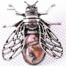 Broche de cicada 37x37mm, pedra natural, pingente de contas de rodonita rosa para homens e mulheres, joia de presente, 1 peça, k628 2024 - compre barato