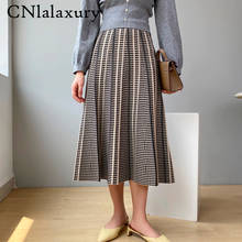 Falda larga de tejido a cuadros para Mujer, Faldas largas de estilo coreano, elásticas, Vintage, para otoño e invierno, 2020 2024 - compra barato