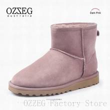 OZZEG-zapatos de diseñador de marca de lujo para mujer, botas de nieve de oveja australiana, Botines de Cuero Real, talla grande 44, calzado rosa 2024 - compra barato