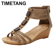 TIMETANG Summer Wedges Sandals Women Fashion Design Ladies High Heel Shoes Soft Leather Female Pumps Large Plus Size 36-42 2024 - buy cheap