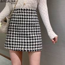 2020 Autumn Winter Women Short Skirt Woolen High Waist Slim Houndstooth sexy mini skirts womens Black coffee falda mujer 2024 - buy cheap