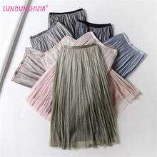 LUNDUNSHIJIA Pleated Mesh Skirts For Women Fashion Long Skirts 2020 Spring Summer High Waist Elegant Lace Skirts 8 Colors 2024 - buy cheap