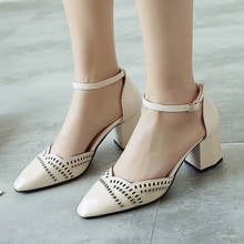 Plus Size 34-46 Women's Shoes Fashion Casual Square Toe Buckle Strap Square Heel Sandals Med Heel Shoes Female Sexy Party Sandal 2024 - buy cheap