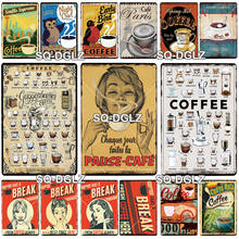 Placa vintage de parede para receitas de café, placa de lata para decoração de bar, quarto masculino, artesanato, poster retrô de café, personalizado por atacado 2024 - compre barato