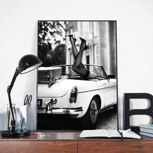 Clássico carro cartazes e impressões de salto alto em torno pintura da lona preto branco parede fotos para sala estar decoração casa sem moldura 2024 - compre barato