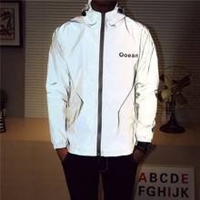 New Fashion Reflective Jacket Men Streetwear Style Waterproof Luminous Jacket Long Sleeve Zipper Hooded Coat Casual Slim Outwear 2024 - buy cheap
