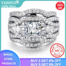 YANHUHI-Conjunto de anillos de compromiso de plata 100% para mujer, joyería fina de dedo de Circonia cúbica, moda nupcial, Original, 925 2024 - compra barato
