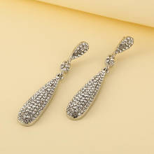 Silver Color Rhinestone Crystal Long Earrings For Women Bridal Drop Earrings Brincos Wedding Jewelry 2024 - buy cheap