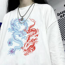 Camiseta con estampado de dragón para mujer, blusa informal de manga corta con cuello redondo, top Harajuku 2024 - compra barato