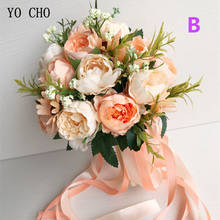 YO CHO букет искусственных цветов Свадебный букет свадебный цветок Шампань розовый шелк Пион Роза Калла Лилия DIY свадебные принадлежности 2024 - купить недорого