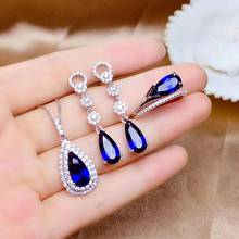 Real Natural Sapphire jewelry set Natural Real Sapphire 925 sterling silver 1pc pendant,1pc ring,2pcs Earring 2024 - buy cheap