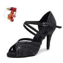 Женская обувь для латинских танцев со стразами; Красная синяя черная лента; Танцевальная обувь для бальных танцев Танго; Женские блестящие туфли для танцев сальсы 2024 - купить недорого