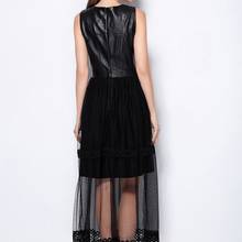 Elegante vestido de noche de encaje negro para mujer, prenda italiana de lujo, de piel de oveja auténtica, sin mangas, para fiesta, 2020 2024 - compra barato