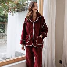 Conjunto de pijamas de invierno de alta calidad para mujer, ropa de dormir de franela cálida, pijamas de manga larga, ropa de casa Rosa linda, traje grueso para el hogar 2024 - compra barato