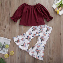 2Pcs Kid Baby Girl Long Sleeve Tops T-shirt Deer Pants Bell Bottom Outfit Set Autumn Spring Girls Clothes Set 2024 - buy cheap
