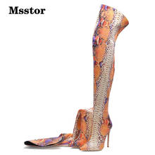 Msstor-botas altas con estampado de serpiente para mujer, zapatos de tacón alto con punta puntiaguda y cremallera, Sexy, de fiesta, colores mixtos, a la moda, color azul, Invierno 2024 - compra barato