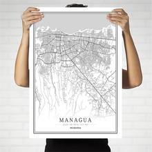 Nicaragua Creative city map Managua Abstract Canvas Painting Black and white Wall Art Print Poster Picture Home Decoration 2024 - buy cheap