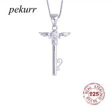 Pekurr-collar de plata de ley 925 con forma de corazón para mujer, colgante con forma de Hada, Ángel, llave, Cruz de cristal, joyería de moda para boda 2024 - compra barato
