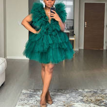 Fashion Emerald Green Draped Tulle Women Summer Dresses 2021 Vestidos Ruffles Tiered Short New Year Party Dress 2024 - buy cheap