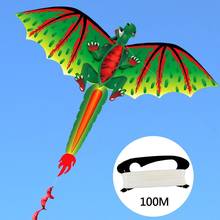 Três-dimensional verde fofo dragão crianças fofo 3d dinossauro kite jogo de voo ao ar livre esporte jogando brinquedo com linha de 100m 2024 - compre barato