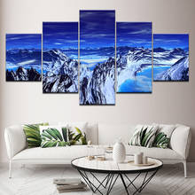 Модульный плакат холст картины стены Искусство HD печатает 5 шт. синий Аврора Borealis снег картины с изображением гор в рамке Декор Современная комната 2024 - купить недорого