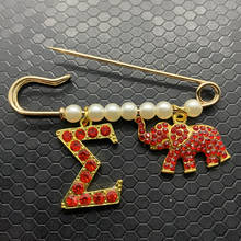 Red rhinestone inlaid metal elephant pendant brooch Greek letter SIGMA charm label sorority society jewelry pin 2024 - buy cheap