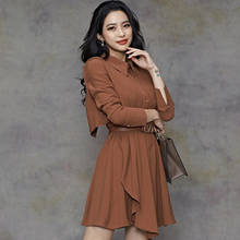 Solid Women Turn Down Collar Korean Dress Autumn Winter Office Shirt Dress Women Singer Button Designer Dresses Runway 2019 Robe 2024 - buy cheap