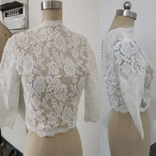 3/4 Sleeve Bridal Jacket High Neck Wedding Bolero Shawl White Ivory Lace Coat Custom Size Wedding Accessories 2024 - buy cheap