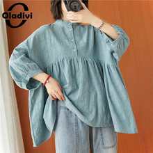 Oladivi Oversized Clothing Solid Color Cotton Linen Blouses Women Casual Loose Shirt Ladies Big Top Tee Leisure Tunic Blusa New 2024 - buy cheap