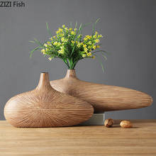 Imitation Wood Vase Singular Ellipse Flower Arrangement Tabletop Decor Resin Crafts Home Flower Vases Living Room Decoration 2024 - buy cheap
