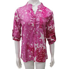 Blusa feminina de manga comprida, camiseta com estampa de estrela, decote em v, bolso com botão, blusa de chiffon solta, nova, 2021 2024 - compre barato