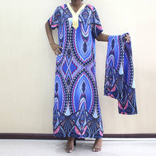 Африканские платья для женщин, традиционная Дашики, женская одежда, Анкара, синий узор, принт, чистый хлопок, Свободный пуловер для повседневного ношения 2024 - купить недорого