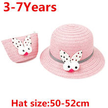 Kapelusz 2 Piece Combination Children's Girl Straw Hat Bow Sun Hat Kids Big Beach Summer Boat People Ribbon Round Panama Style 2024 - buy cheap