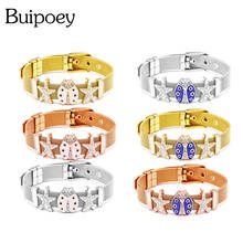 Buipoey pulseira de relógio fashion, malha de aço inoxidável colorida joaninha estrelas charmosas, pulseira para mulheres e homens, pulseira fina 2024 - compre barato