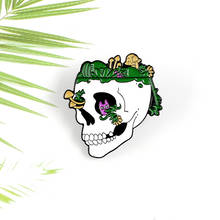 New Horror White Skull Metal Enamel Pin Delicately Grow Green Plant Fungus Elf Badge Jewelry Brooch Gift 2024 - buy cheap