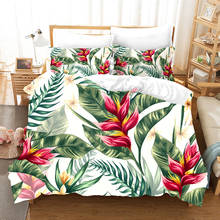 Tropical Bedding Set Queen Green Blue Leaf & Flower Duvet Cover Plant Tree Leaves Bed Cover Botanical Bedspreads 3pcs Wholesale 2024 - buy cheap