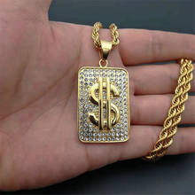 Hiphop US Dollar Money Pendant Necklaces Male Stainless Steel Iced Out Bling Cubic Zirconia Men's Hip Hop Jewelry Dropshipping 2024 - buy cheap