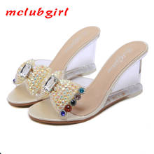 Mclubgirl-Sandalias de tacón alto transparente para mujer, zapatos con lazo de cristal, Sexy, para verano 2024 - compra barato