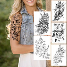 Beatuiful Flower Temporary Tattoos Realistic Fake Black Rose Poney Waterproof Tatoo For Women Fashion Body Art Arm Tatoo Sticker 2024 - buy cheap