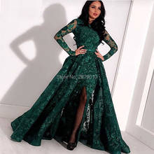 A linha de Colher Verde Vestido de Noite Longo do Assoalho-Comprimento Sash Mangas Completos Mulheres Vestido A Saia Dividir Vestido de Festa Formal vestido de Dubai 2024 - compre barato