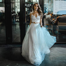 Magic Awn Glitter Two Pieces Wedding Dresses Spaghetti Straps Lace Appliques Sequins Shiny Boho Mariage Gowns Abito Da Sposa 2024 - buy cheap