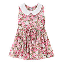 2020 verão criança bebê menina vestido moda princesa floral turn-down colarinho vestido meninas da criança sem mangas roupas vestidos dc252 2024 - compre barato