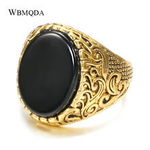 Wbmqda Luxury Vintage Big Black Stone Rings For Men Ethnic Turkish Indian Jewelry Antique Gold Color Signet Finger Ring 2024 - buy cheap