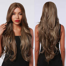 CharmSource-Peluca de cabello sintético ondulado para mujeres blancas y negras, largo, mezclado, marrón oscuro, con reflejos, para uso diario 2024 - compra barato