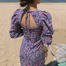 Vintage Floral Print Summer Dress Women Autumn Sexy Backless Bandage Beach Chiffon Holiday Long Dress Robe Ete Femme 2020 New 2024 - buy cheap