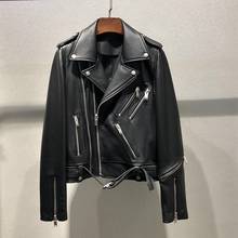 Woman Coats Natural 100% Sheepskin Leather Fashion Leather Female Motorcycle Jacket Real Sheepskin Leather Jackets H75 2024 - buy cheap