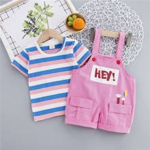 0-36M Toddler Girls 2pcs Clothes Set Short Sleeve Striped T-Shirt  Suspender Shorts Set Baby Girls Pink Overall Outfits 2024 - buy cheap